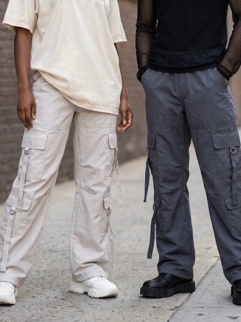 Cargo Pants Set of 2 in Charcoal and Light Beige